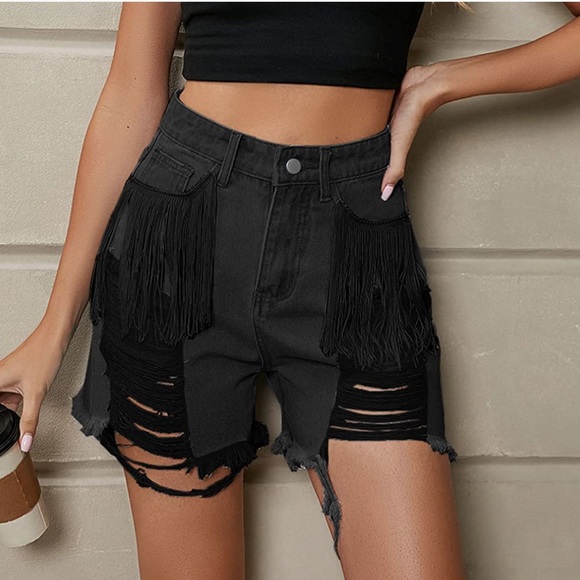 Distressed High Waisted Plus Size Denim Shorts - Picture 5 of 7